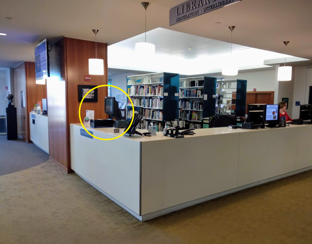 Figure 1- Position of the Front desk in the Bentley Library and the self-checkout system